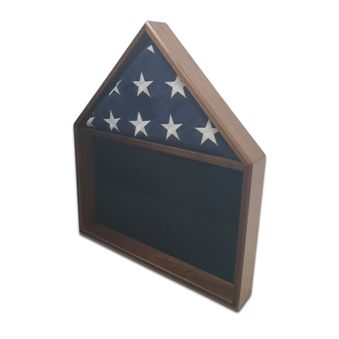 Burial Memorial Flag Shadow Box for deceased Veteran. Holds one folded 5' by 9.5' burial flag. Made with real Walnut hardwood. American Made - Veteran Built