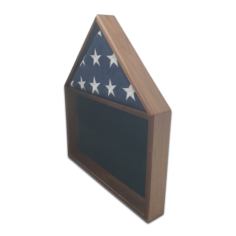 Burial Memorial Flag Shadow Box for deceased Veteran. Holds one folded 5' by 9.5' burial flag. Made with real Walnut hardwood. American Made - Veteran Built