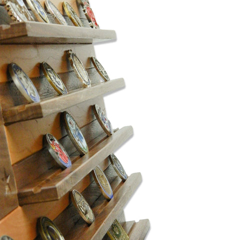 Side profile of the wall-mounted American Flag Challenge Coin Display
