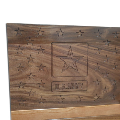 Close-up of U.S. Army star engraving on the American Flag Challenge Coin Display