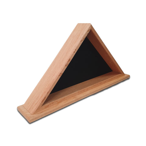 Empty Oak burial flag display case with optional mantel base, angled view