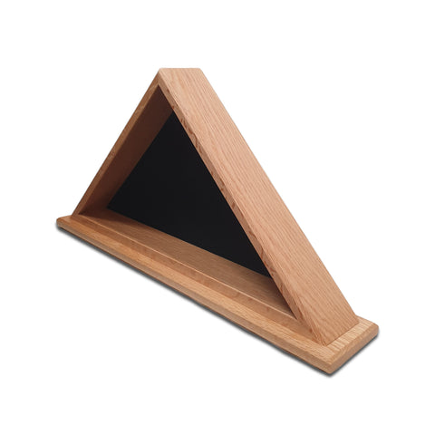 Empty Oak burial flag display case with optional mantel base, opposite angled view