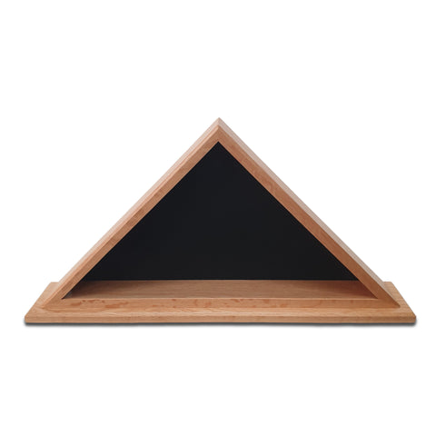 Front view of empty Oak burial flag display case with optional mantel base