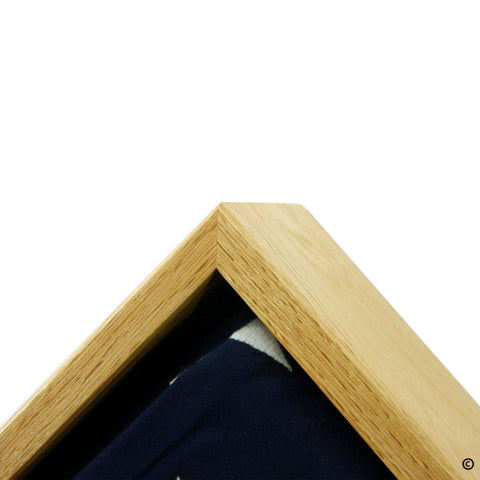 Close-up of solid Oak frame on burial flag display case