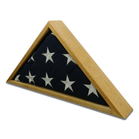 Opposite angled view of Oak burial flag display case with folded U.S. burial flag