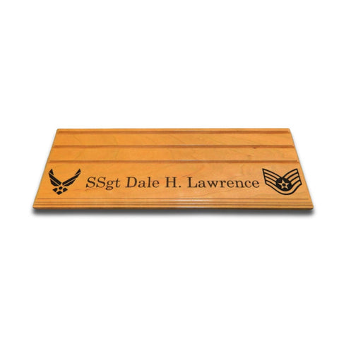 Front view of personalized The Sentinel challenge coin holder shown without coins