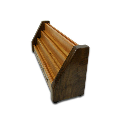 Side view of empty Vertical Challenge Coin Holder and tiered display grooves
