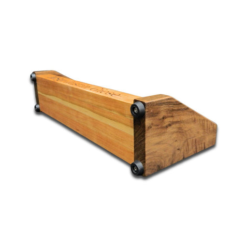 Underside of Vertical Challenge Coin Holder showing hardwood construction and protective feet